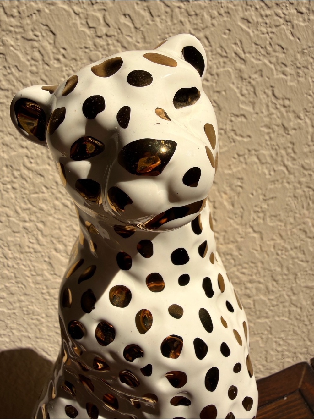 White Ceramic Leopard Figurine with Gold Accents - Home Accents Decor